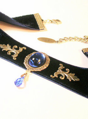 代购手作蓝丝绒水晶项链