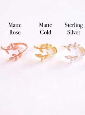 月桂树枝环戒指纯银玫瑰金叶复古