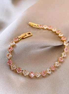 粉白色方形锆石手链女2025新款简约感轻奢手串小众精致手饰品