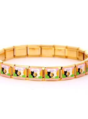 星月意大利模块手链可自由组合手工弹簧钛钢月亮金象猫天鹅雪糕