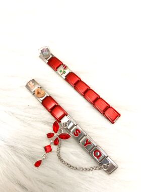 意大利模块手链应援宋雨琦名字字母转转小头曲奇饼干蝴蝶双吊坠