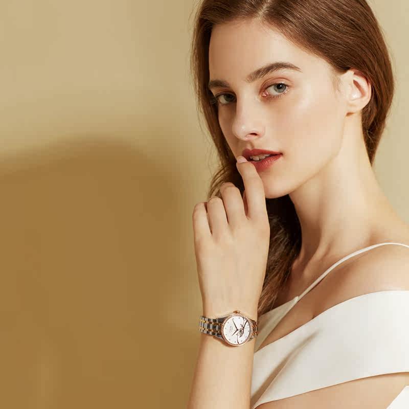 飞亚达自动钢带女士防水镂空机械表 飞亚达国产腕表