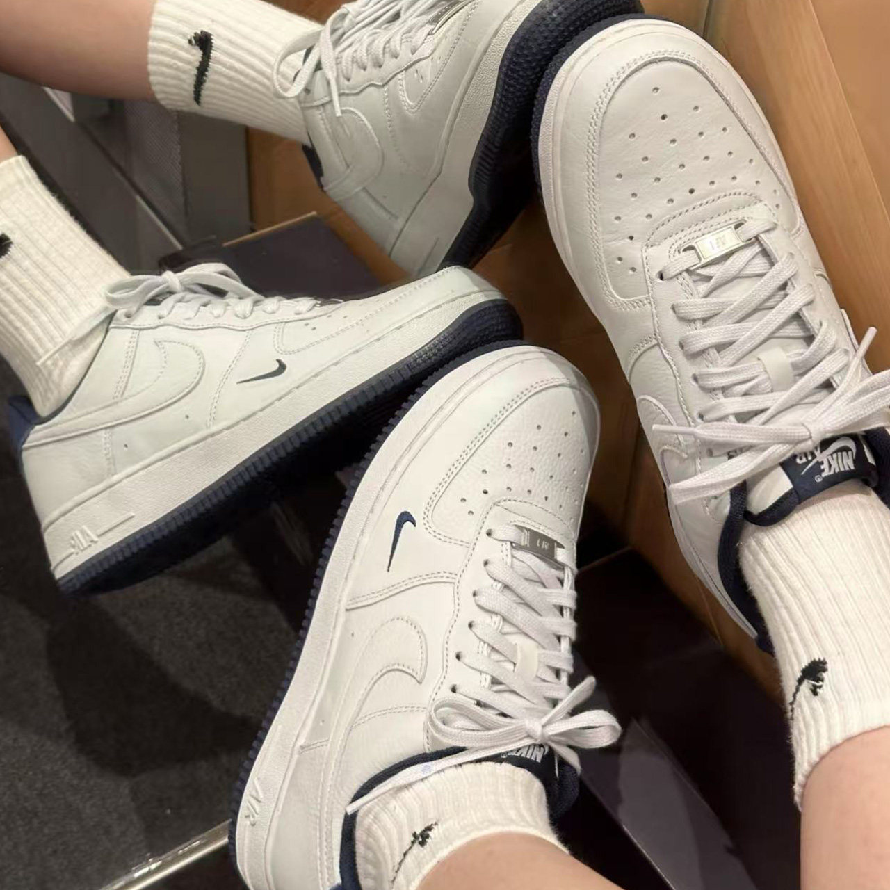 Nike Air Force 1 Lv8 舒适百搭 防滑耐磨低帮板鞋男女同款白深蓝,淘宝优惠券,粉丝福利购,淘宝优惠卷