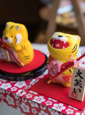 桌面摆件龙虎作和纸招福开运日式