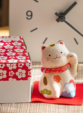 日本制京都手工和纸龙虎作 富士山招财猫 日料店开业送礼摆件饰品