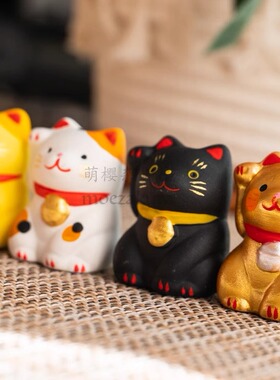 日本进口超萌招财猫小福猫 招福招财开运日式桌面显示器摆饰车载