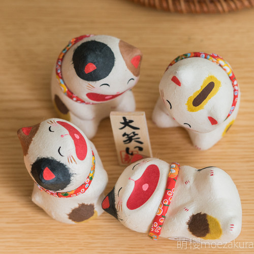 日本京都手工和纸龙虎作 招财招福大笑猫办公室车载摆设生日礼物 - 图0