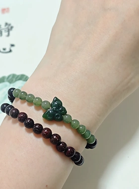 原创天然印度小叶紫檀和田玉蝴蝶手串女串珠佛珠文玩小众国风双圈