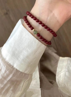 保真朱砂手链女款轻奢高级感红砂和田玉转运珠简约百搭单戴叠手串