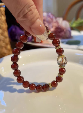 保真天然红玛瑙手链女款东海水晶手串招财黑超七女友闺蜜生日礼物