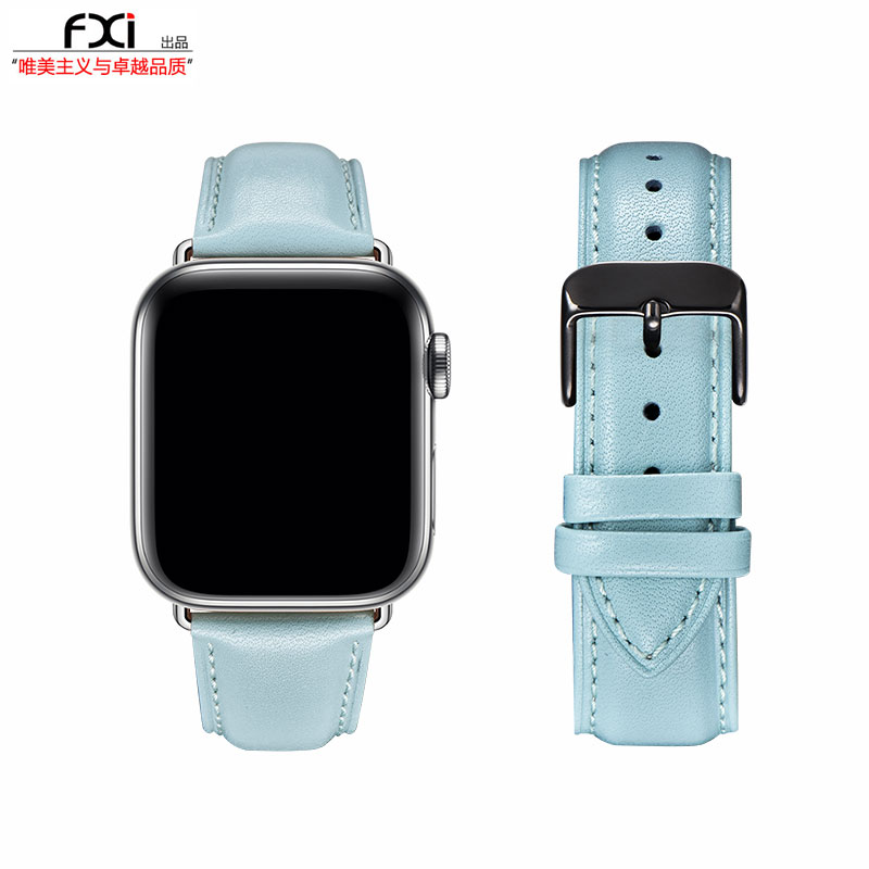 fxi天空蓝色柔软平纹苹果表带真皮applewatch表带iwatchs987654代表带iwatch Ultra21表带苹果手表表带女男-图0