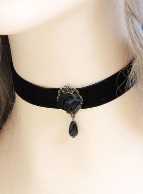 30元包邮暗黑Lolita绒带宝石流苏水滴蕾丝项链哥特chocker