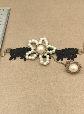 lolita可爱洛可可珍珠手工串珠玫瑰花复古风格蕾丝戒指手链330