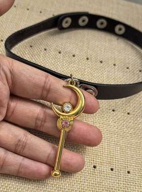 可爱水冰月 全钻魔法棒皮项圈朋克暗黑少女JK锁骨链元素 choker