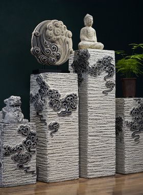 新中式仿石柱玄关庭院造景摆件祥云柱花园装饰展示柱茶室花盆底座