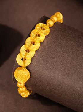五帝钱吉言半镯手镯女五路财神手链金包银铜钱币编织手绳送女友