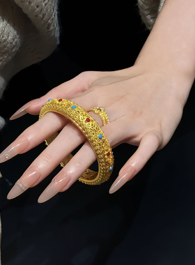 镂空皇后手镯时尚轻奢金包银古法传承宫廷风珐琅彩花丝手环送女友