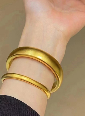 轮胎手镯女时尚高级感金包银亮面素圈实心圆镯宽版大金镯子送女友