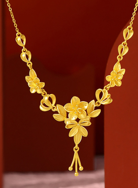 拉丝三生花项链时尚轻奢金包银花月佳期流苏一路繁花套连送女友