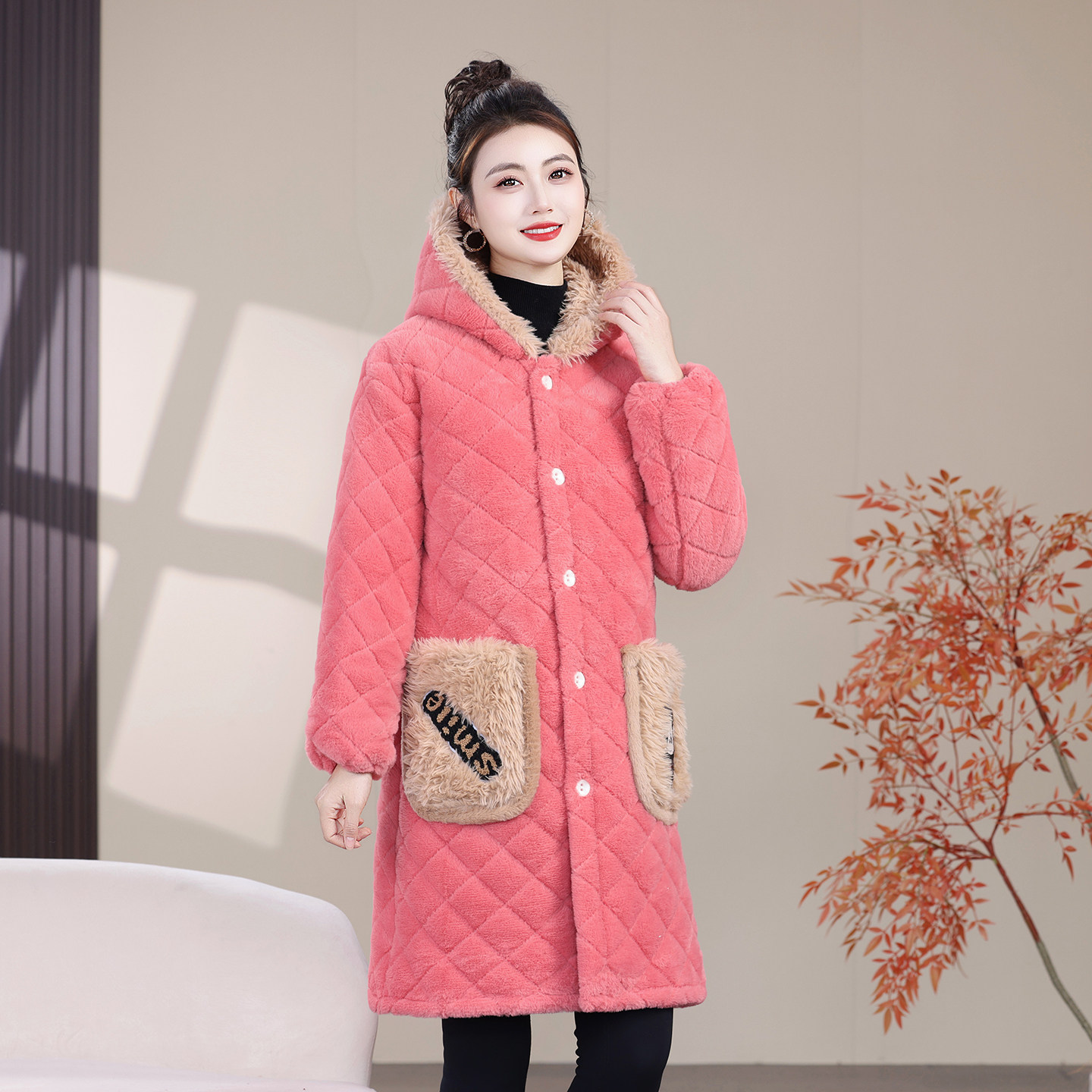 洋气连帽棉服女中长款加绒加厚毛领棉袄外套冬季保暖棉衣大码显瘦,淘宝优惠券,粉丝福利购,淘宝优惠卷