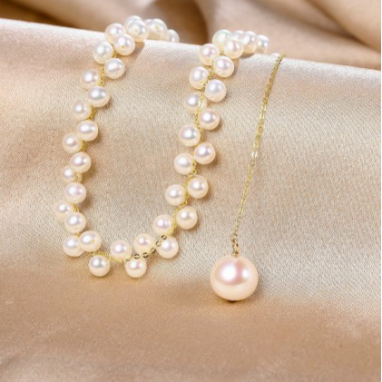 手工编织淡水珍珠颈链轻奢项链小众网红蕾丝锁骨链项圈夏季女款 - 图0