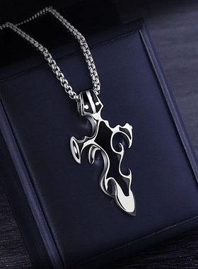 火焰十字架个性嘻哈项链韩版男女