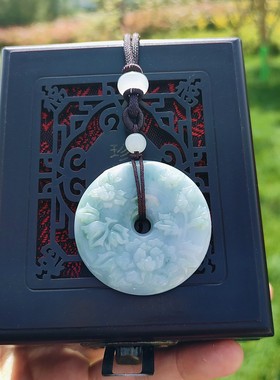 天然翡翠玉石花卉雕刻平安扣吊坠