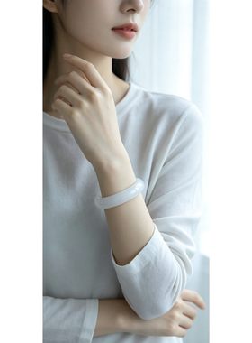 心玉行天然玉冰润水墨丹玉镯少女妈妈女友朋友平安玛瑙白手镯证书