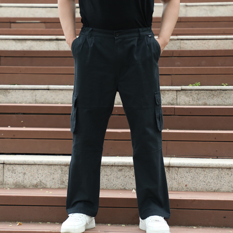 多口袋工作裤纯棉男长裤子厚款加绒户外宽松直筒休闲裤大码工装裤 - 图1