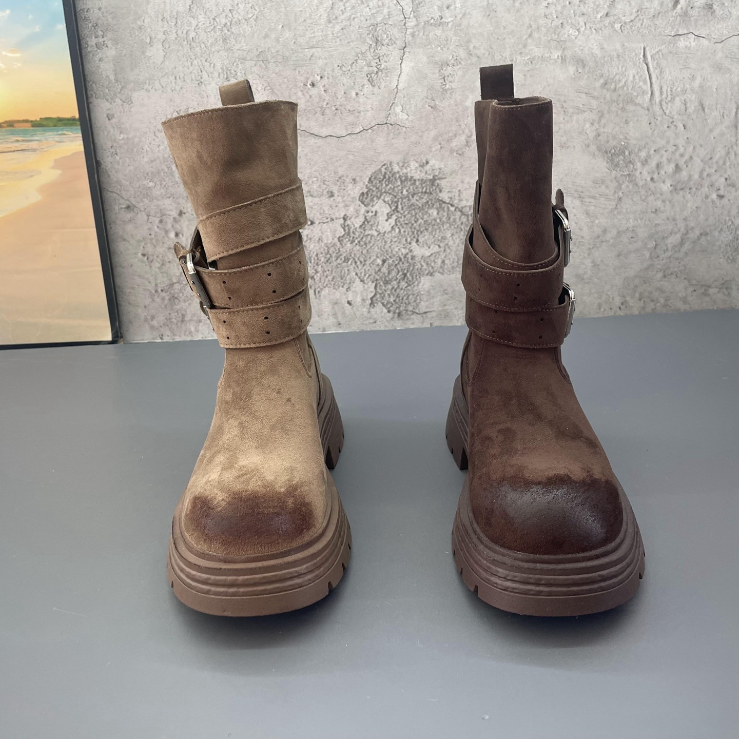 2025秋冬季新款撤柜折扣皮带扣骑士靴中筒户外时尚棉里女潮靴子,淘宝优惠券,粉丝福利购,淘宝优惠卷