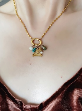 RUK原创金色蓝松孔雀石吊坠