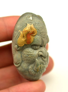 天然阿拉善玛瑙玉降罗汉男吊坠