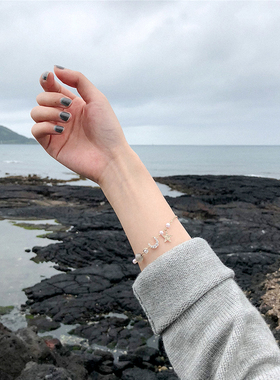 ins网红韩国简约珍珠月光森林闪光石手链女森系学生星月锆石手