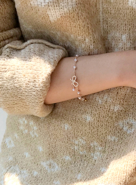 ins少女心蝴蝶结小众设计手链韩国甜美简约学生百搭森系闺蜜珍珠