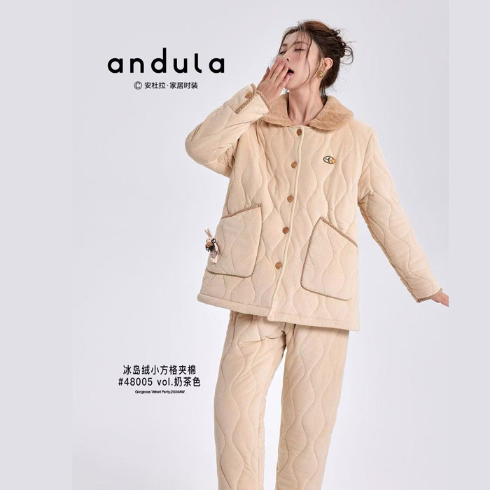 2024安杜拉 冬季女士冰岛绒加厚保暖外穿家居服修身夹棉睡衣48005,淘宝优惠券,粉丝福利购,淘宝优惠卷