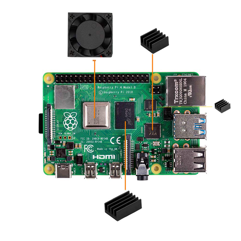 树莓派4代 Raspberry Pi 4B 冷却散热器风扇套装散热片铝座带背胶 - 图0