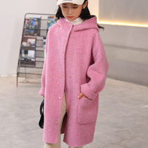 Childrens clothing Childrens double face cashmere Girls 100% pure wool Korean version with a cap in the hat and a child jacket