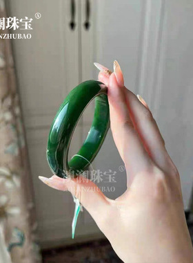 外蒙料平替和田玉宽条菠菜绿青白玉镯子扁条手镯青黄口手镯女款