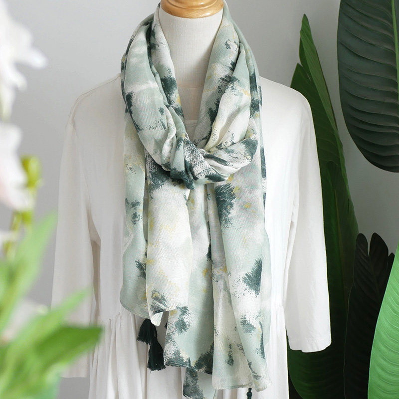 烟雨水墨 文艺范棉麻围巾女 艺术晕染百搭中国风春秋丝巾夏季披肩,淘宝优惠券,粉丝福利购,淘宝优惠卷