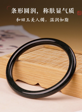 和田玉青玉圆条手镯天然正品证书