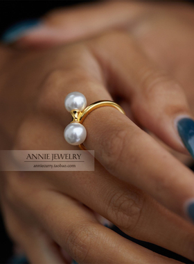 平衡杆哑铃造型珍珠戒指项链