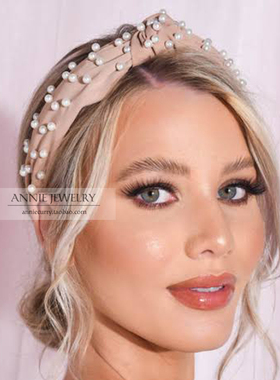 AnnieJewelry珍珠铆钉手工宽发箍