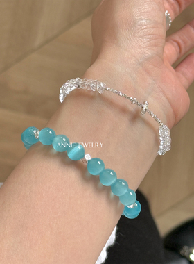 Annie Jewelry 仙气飘飘 时尚925银碎银子十字钻切白水晶手串手链