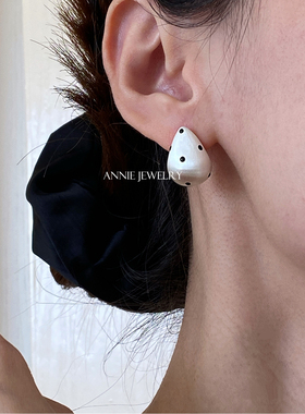 Annie Jewelry 小众中古风 韩系拉丝波点合集水滴C形圆球交叉耳钉