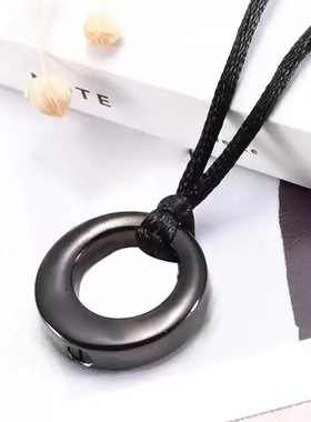 简约空心圆形香水瓶黑色项链男女亲人宠物骨灰纪念吊坠防水可打开