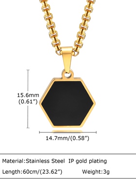 金色吊坠六边形钛钢男士项链简约