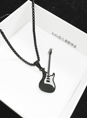 欧美钛钢黑色吉它项链男朋克饰品