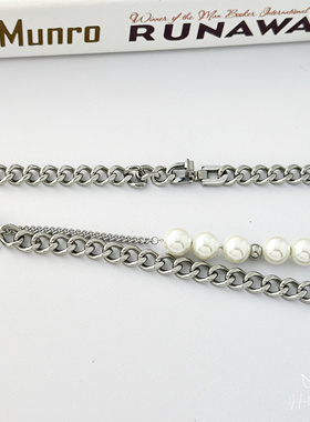 不掉色钛钢拼接珍珠项链男轻奢高级感小众穿搭配饰潮流锁骨链百搭