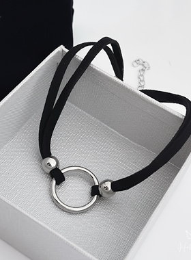 摩登气质圆圈黑色项链女锁骨链潮