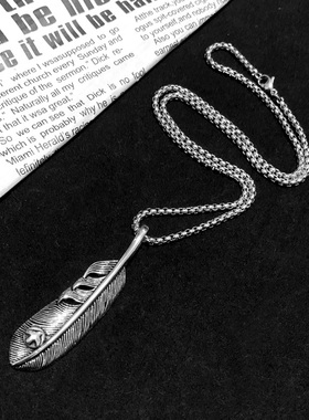羽毛吊坠钛钢男士项链不掉色百搭
